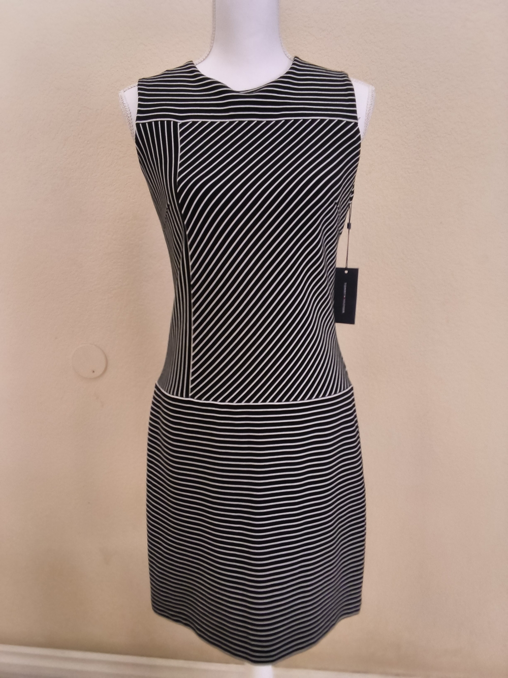 Tommy Hilfiger Black & White Striped Sleeveless Mini Dress